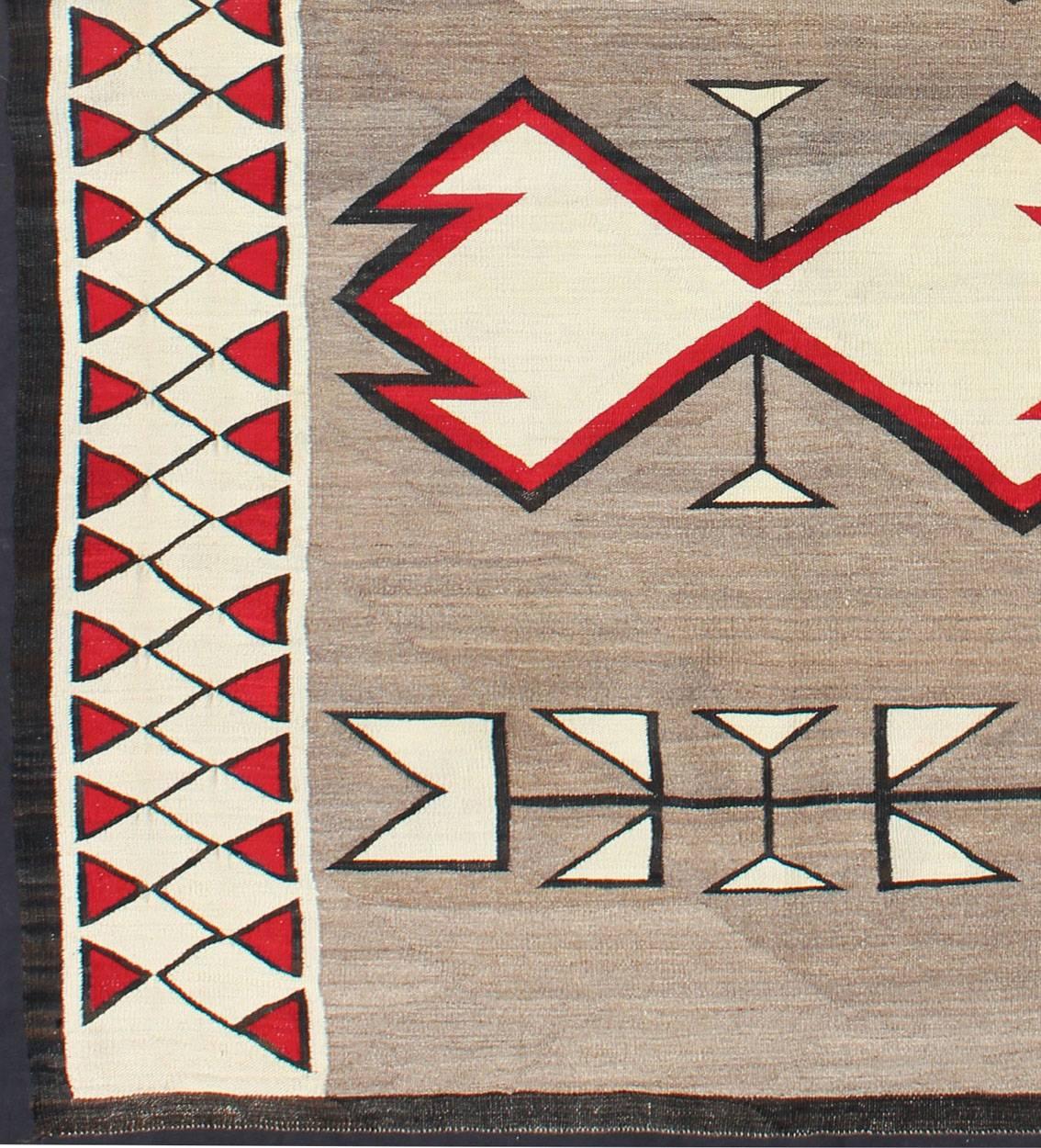American Antique Ganado Navajo Rug With Geometric Design in Red, Black, Ivory and Gray For Sale