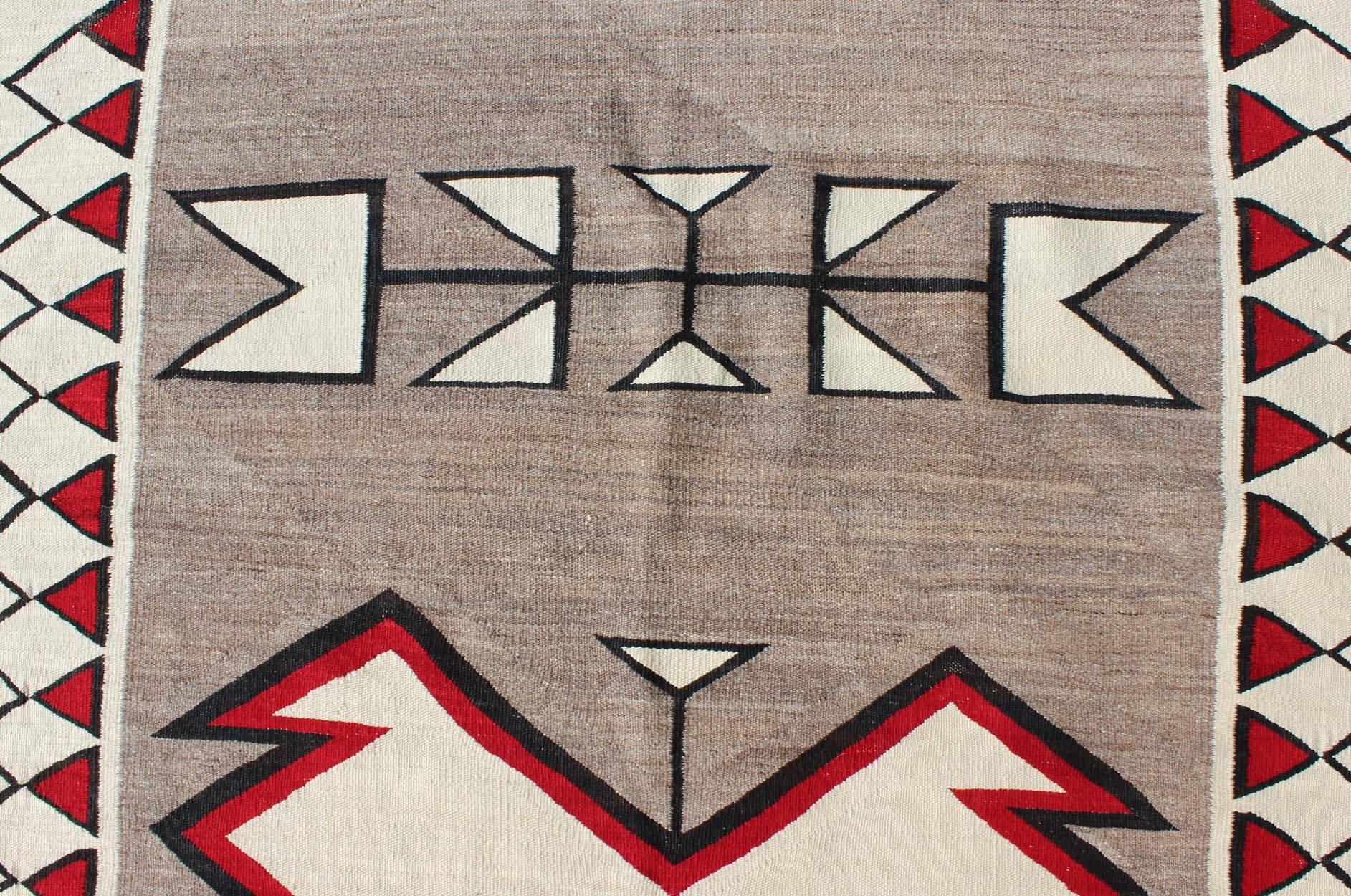 Hand-Woven Antique Ganado Navajo Rug With Geometric Design in Red, Black, Ivory and Gray For Sale