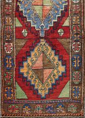 Hand Knotted Vintage Turkish Oushak Runner with Geometric Tribal Design