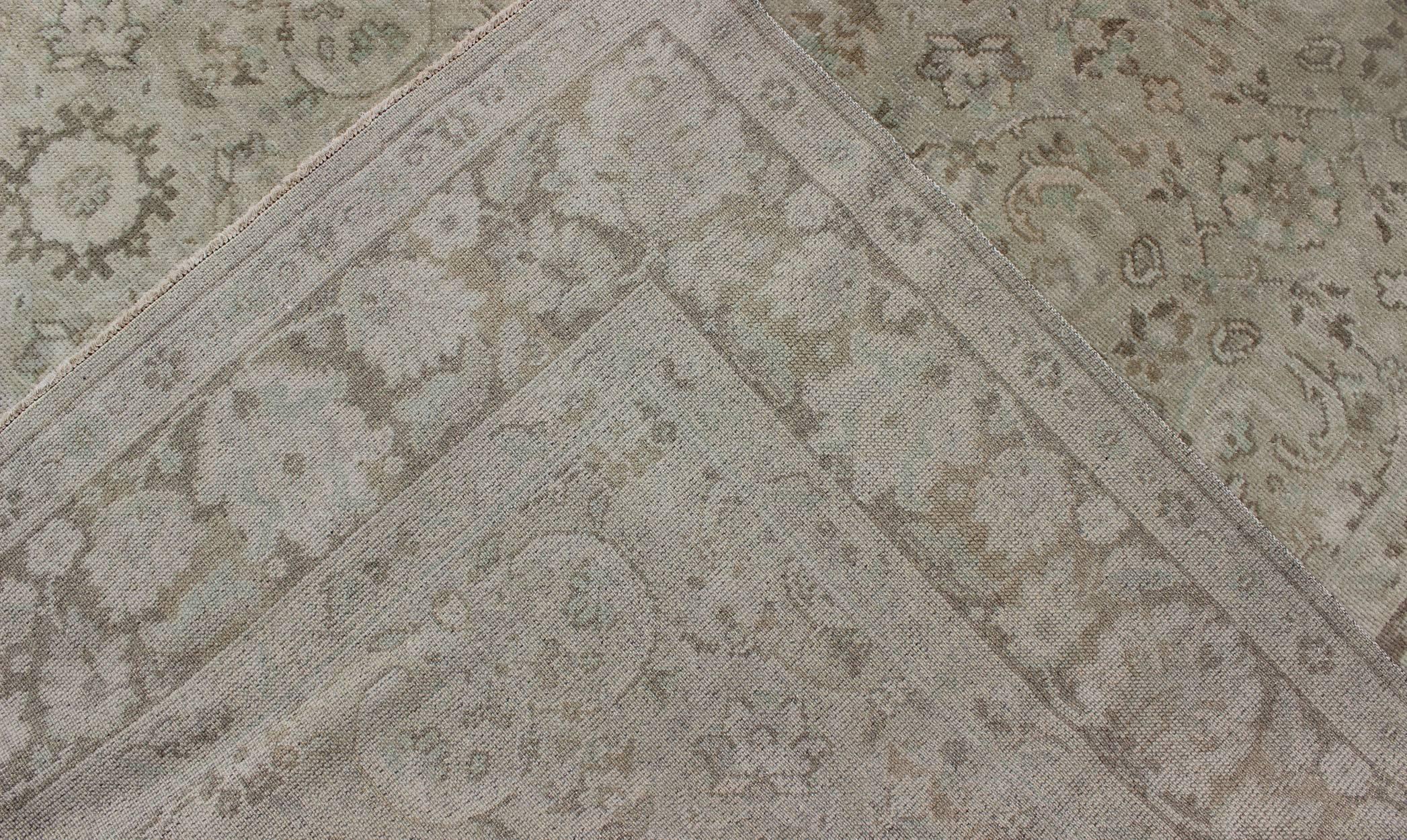 Vintage Earth Tone Oushak Rug in Sand Color Background With All-Over Design  In Excellent Condition For Sale In Atlanta, GA
