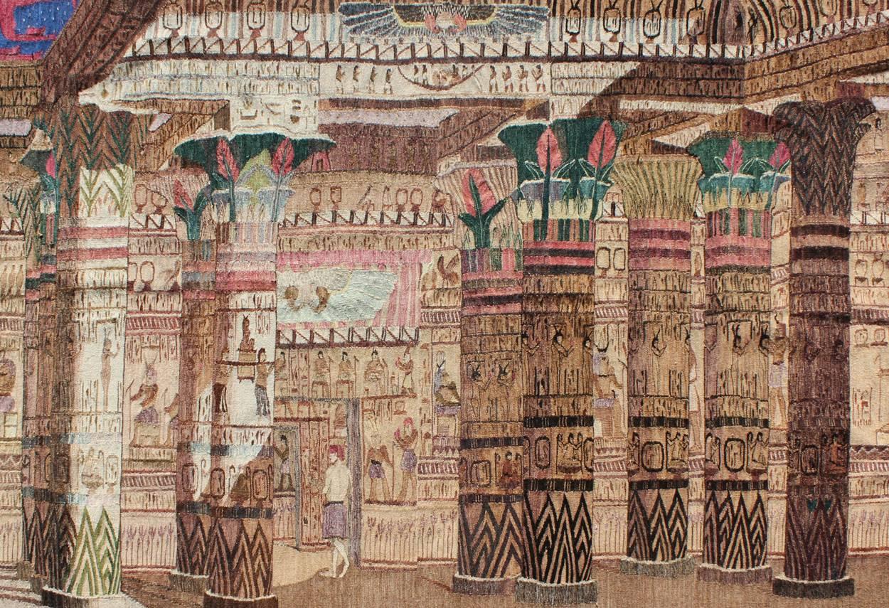 Aubusson Rare Vintage Tapestry with Exquisite Scene of Egyptian Architecture and Columns For Sale