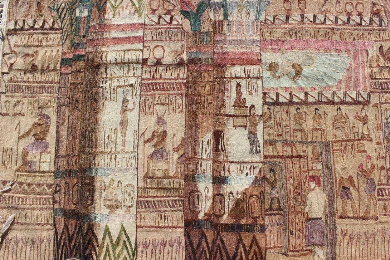 French Rare Vintage Tapestry with Exquisite Scene of Egyptian Architecture and Columns For Sale