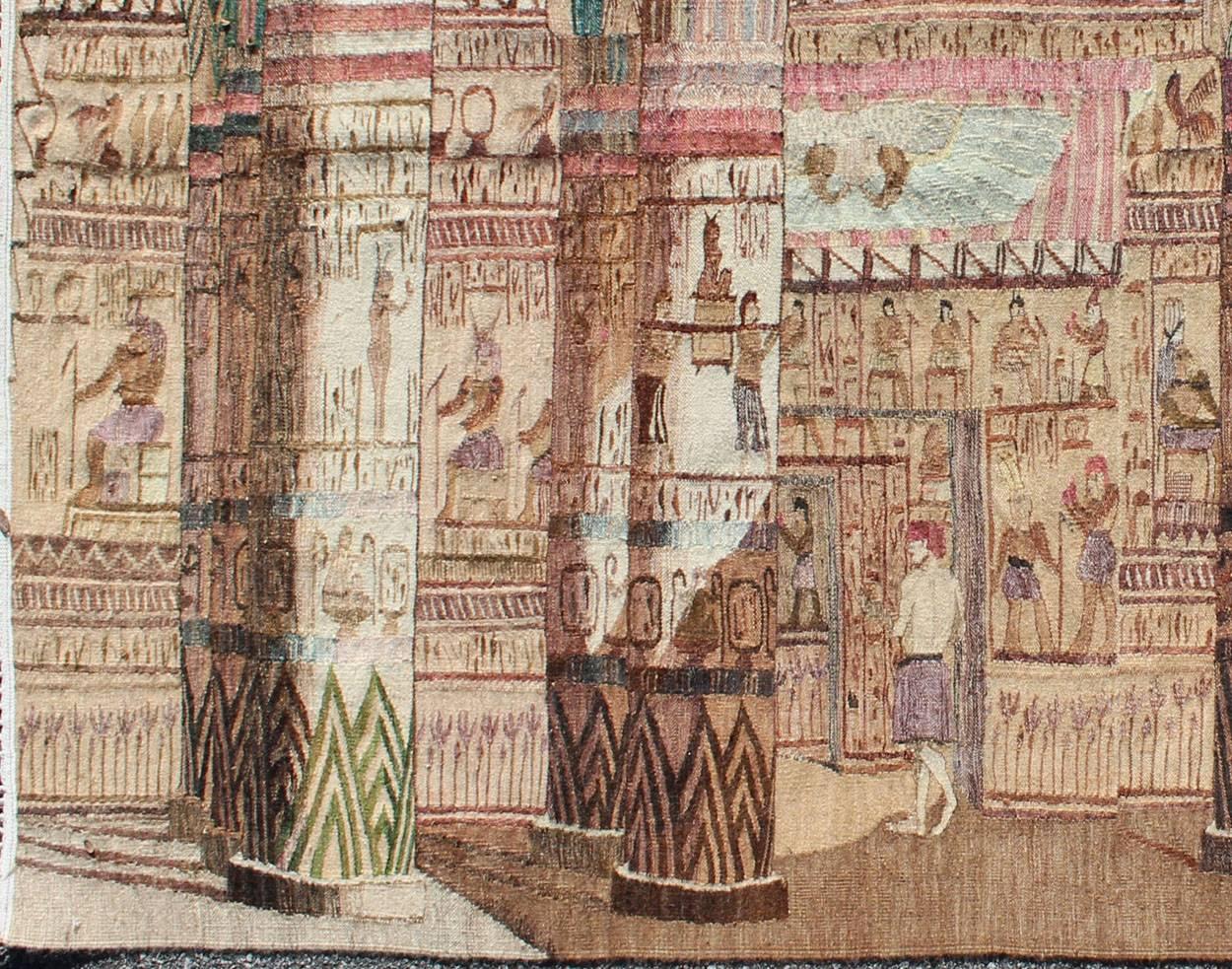 Rare Vintage Tapestry with Exquisite Scene of Egyptian Architecture and Columns In Excellent Condition For Sale In Atlanta, GA