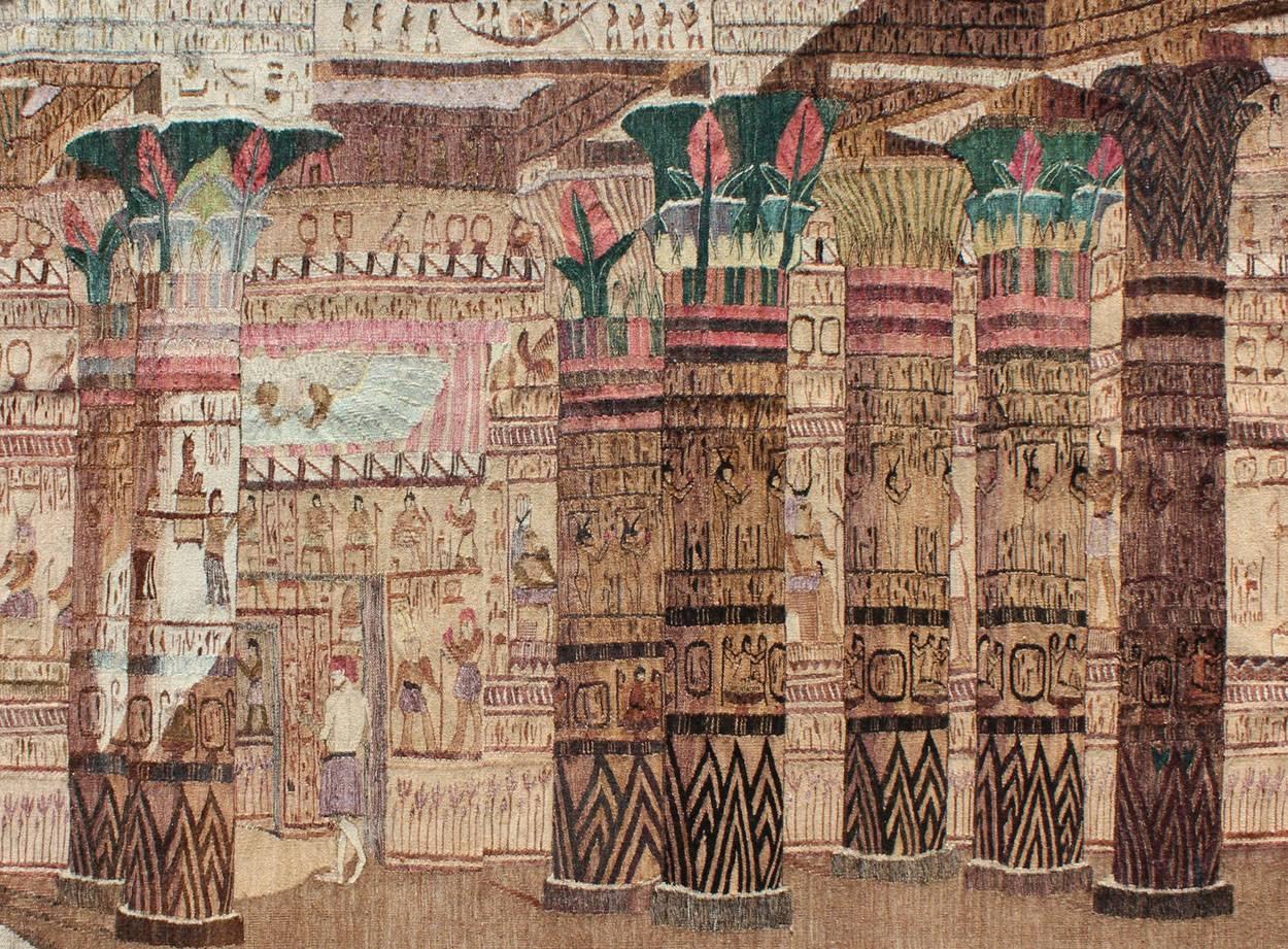 Seltener Vintage-Wandteppich mit exquisiter Szene der ägyptischen Architektur und Säulen (Handgewebt) im Angebot