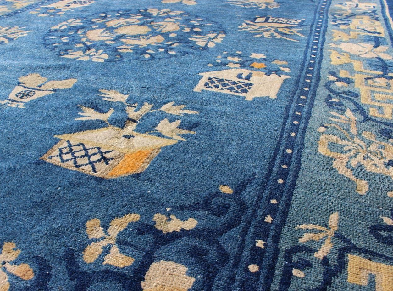 Hand-Knotted Antique Chinese Peking Rug in Blue colors 