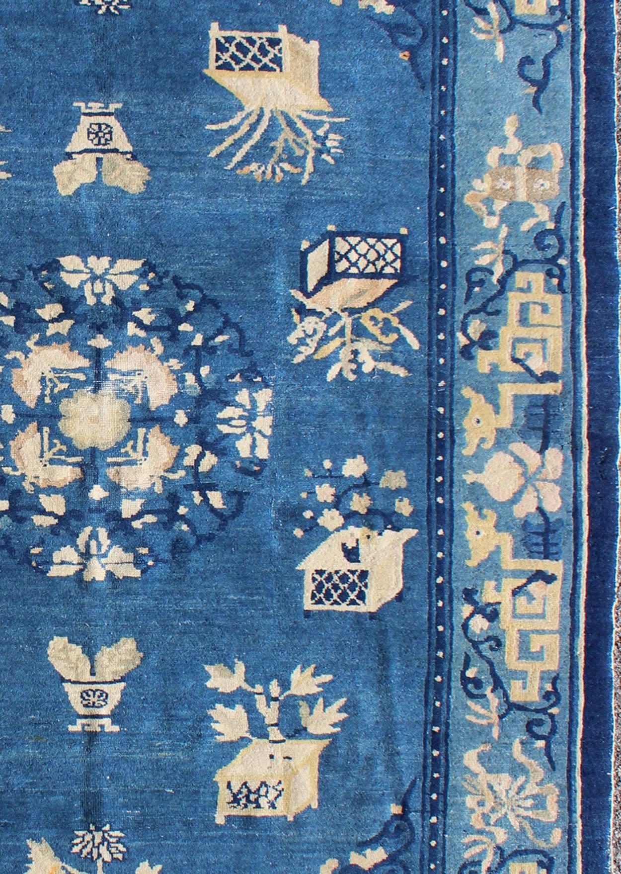 Chinese Export Antique Chinese Peking Rug in Blue colors 