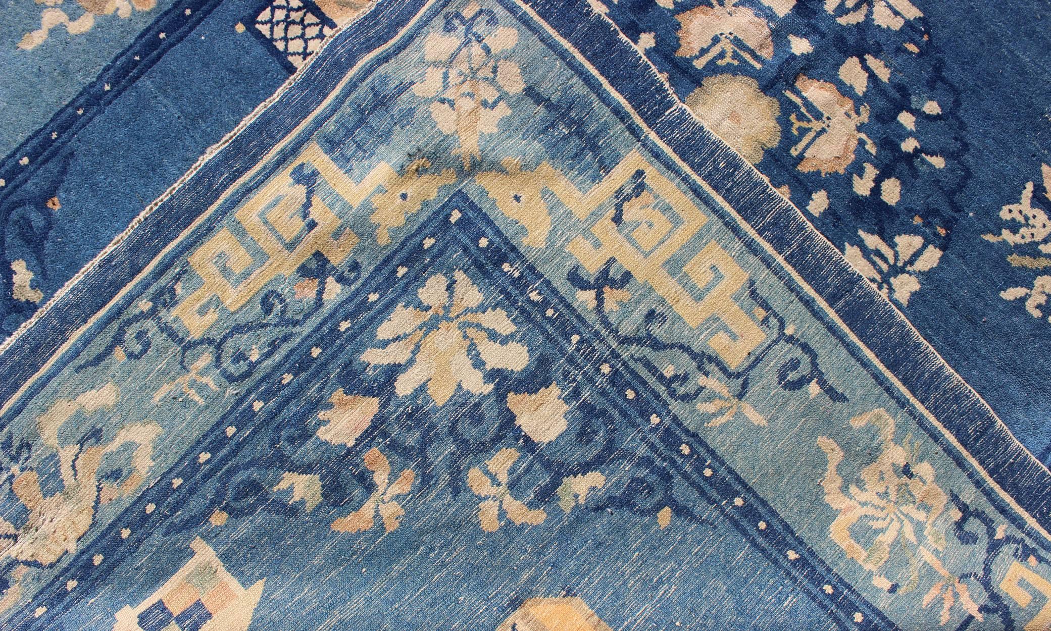 Central Asian Antique Chinese Peking Rug in Blue colors 