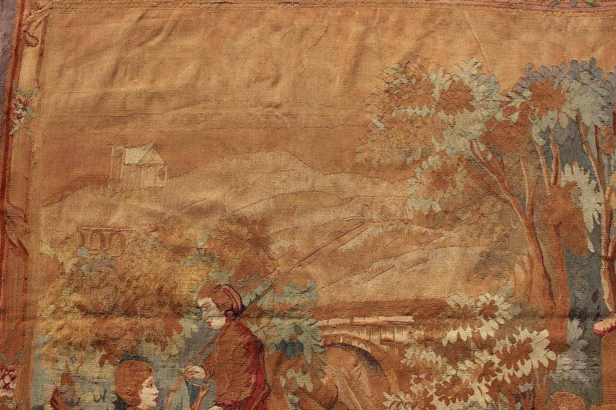 Hand-Woven 19th Century Antique French Verdure Tapestry with a Countryside Scene For Sale
