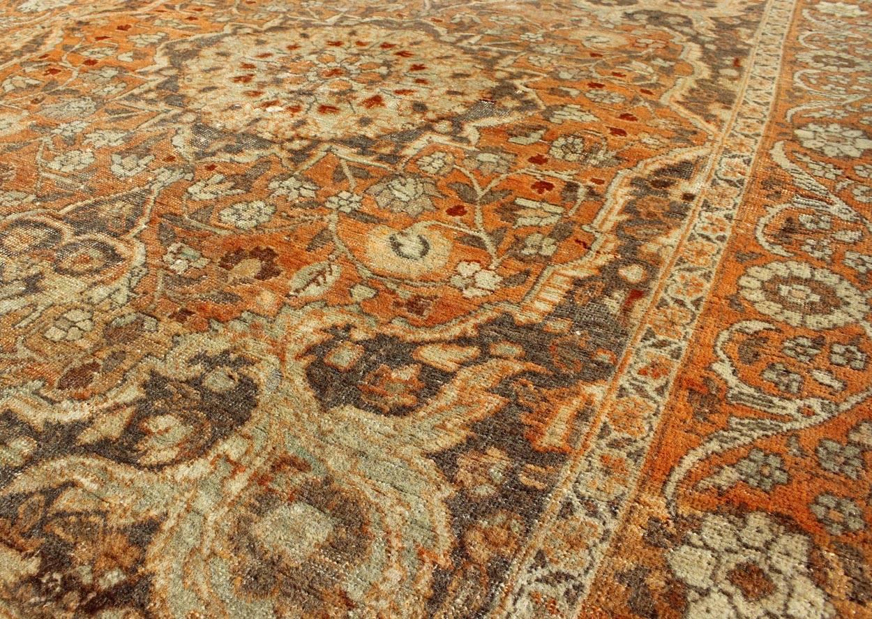 19th Century Antique Persian Tabriz Haji Jalili with Ornate Central Medallion in Lt. Orange  For Sale