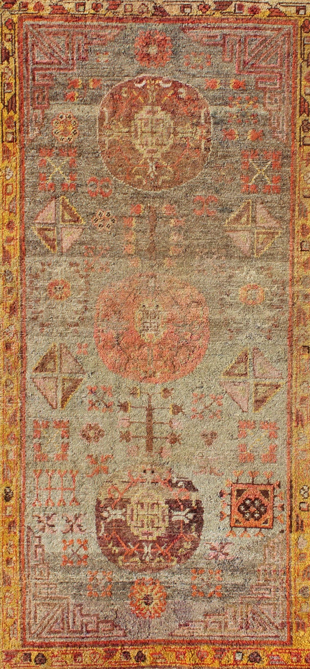 Turkmen Central Asia Antique Khotan Rug with Floral Geometrics For Sale