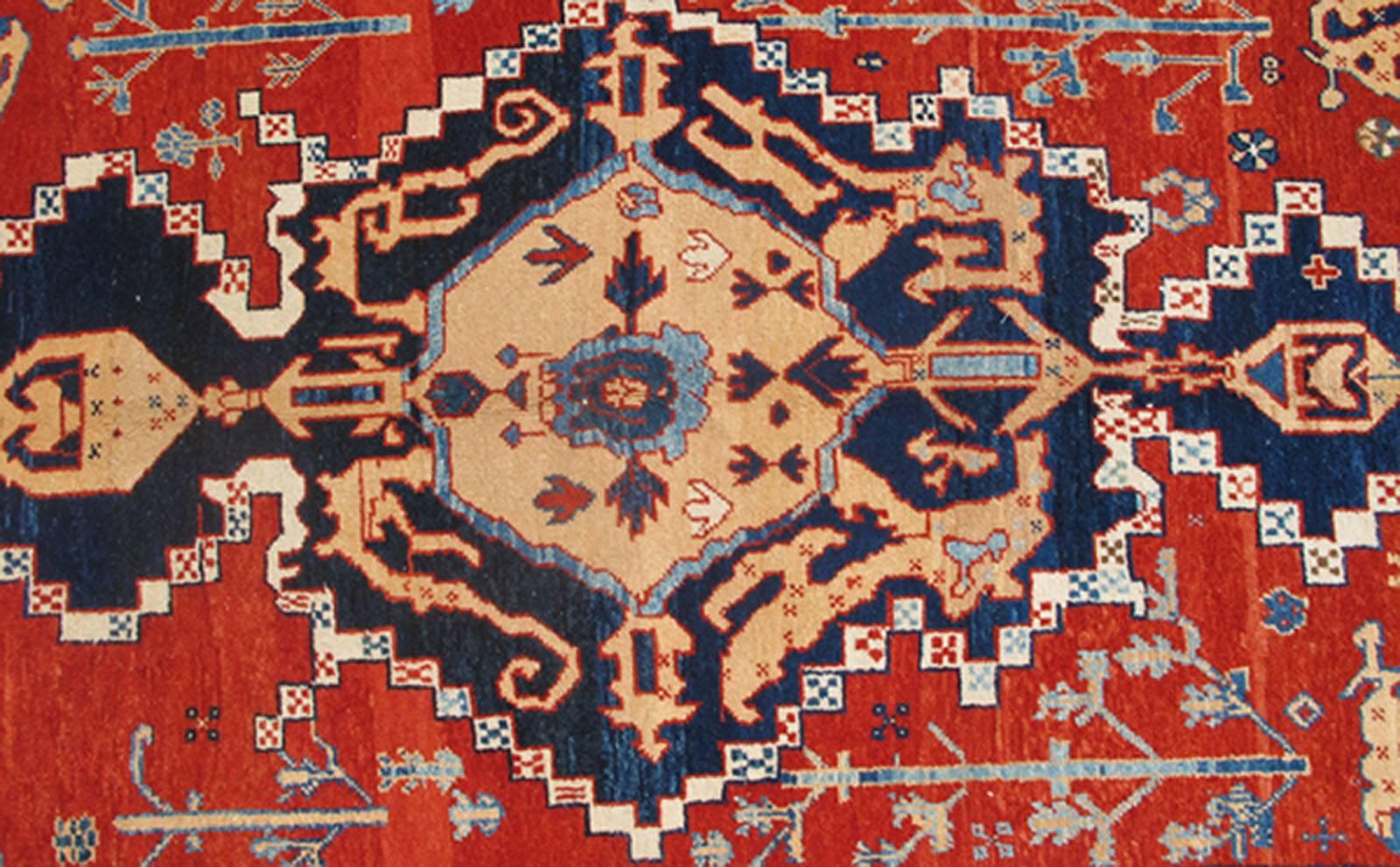 Vintage Turkish Tribal Rug with Jewel-Toned Central Medallion and Vivid Colors In Excellent Condition In Atlanta, GA