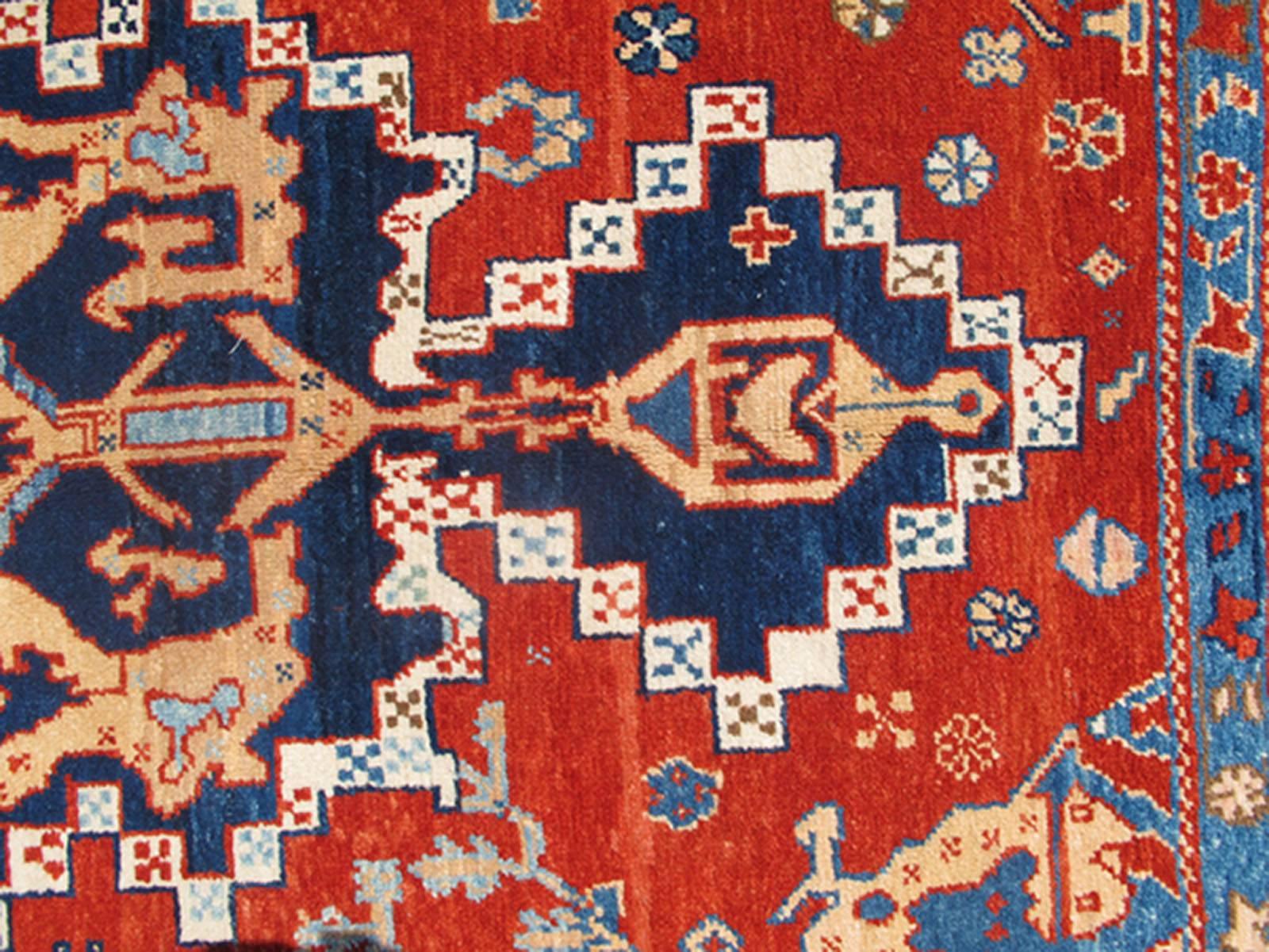 Hand-Knotted Vintage Turkish Tribal Rug with Jewel-Toned Central Medallion and Vivid Colors