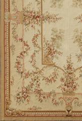 Large Aubusson Carpet with Leaf Scrolls and Romantic Cabbage Rose Bouquets