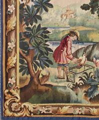 Antique French Aubusson Tapestry with Woodland Scene Surrounded by Floral Border