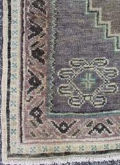 Turkish Oushak Rug with Dark Gray-Lavender Cornices, Soft Green Floral Border