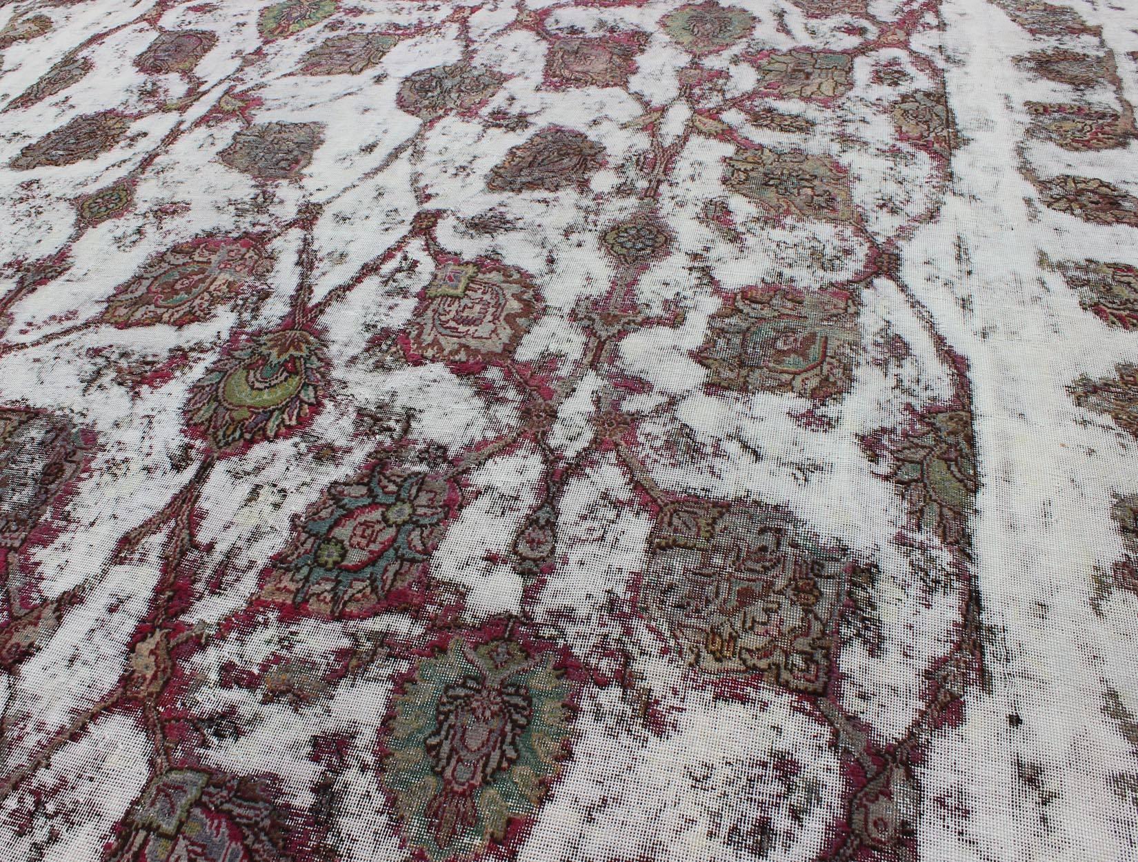 20th Century Distressed Vintage Persian Rug with Repeating Vines Pattern For Sale