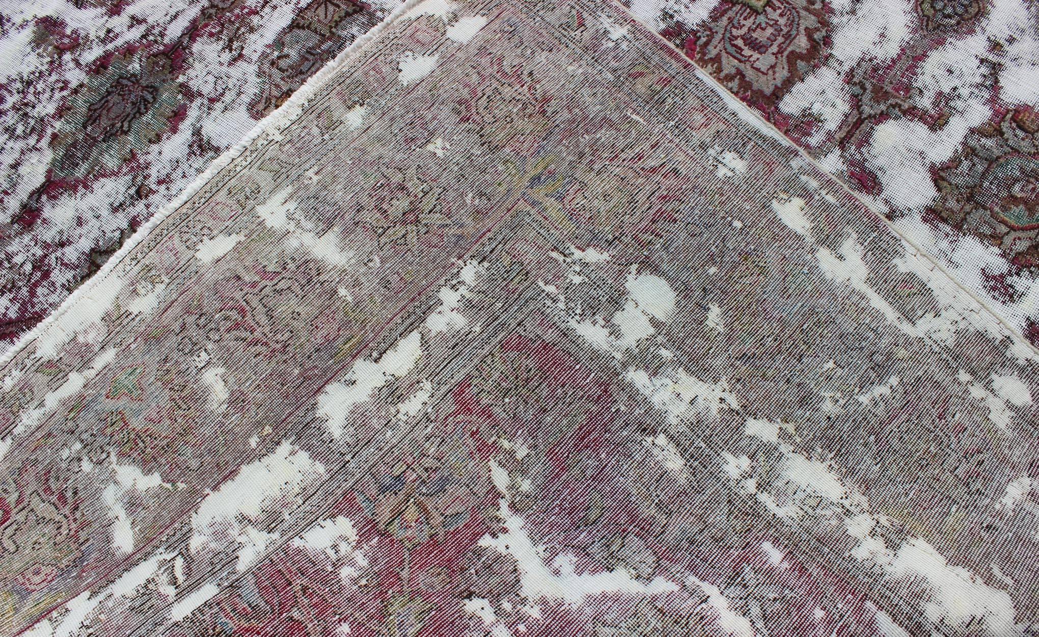 Wool Distressed Vintage Persian Rug with Repeating Vines Pattern For Sale