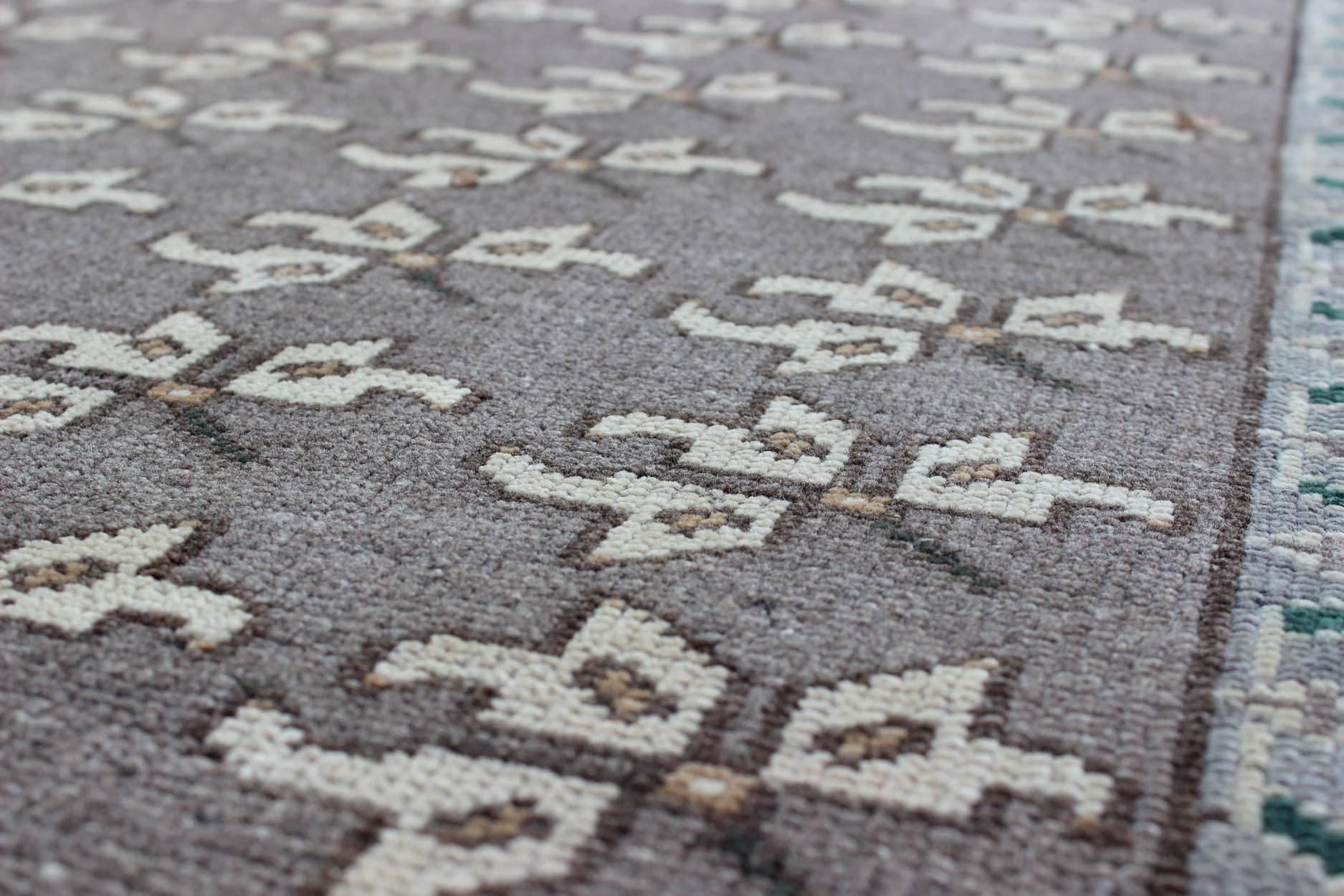 20th Century Turkish Tulu Runner with Gray, Ivory and Charcoal All-Over Leaves Design