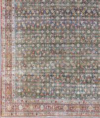 Antique Hand Knotted Persian Malayer Rug All-Over Design on a Teal Background