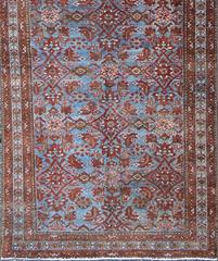 Persian Malayer Runner with Sub-Geometric Design in Blue, Red and Taupe
