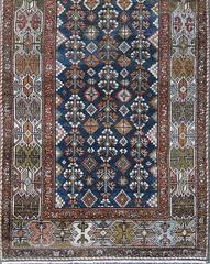 N.W. Persian Runner with Geometric Florals in Red, Ivory, Cream, Blue and Salmon