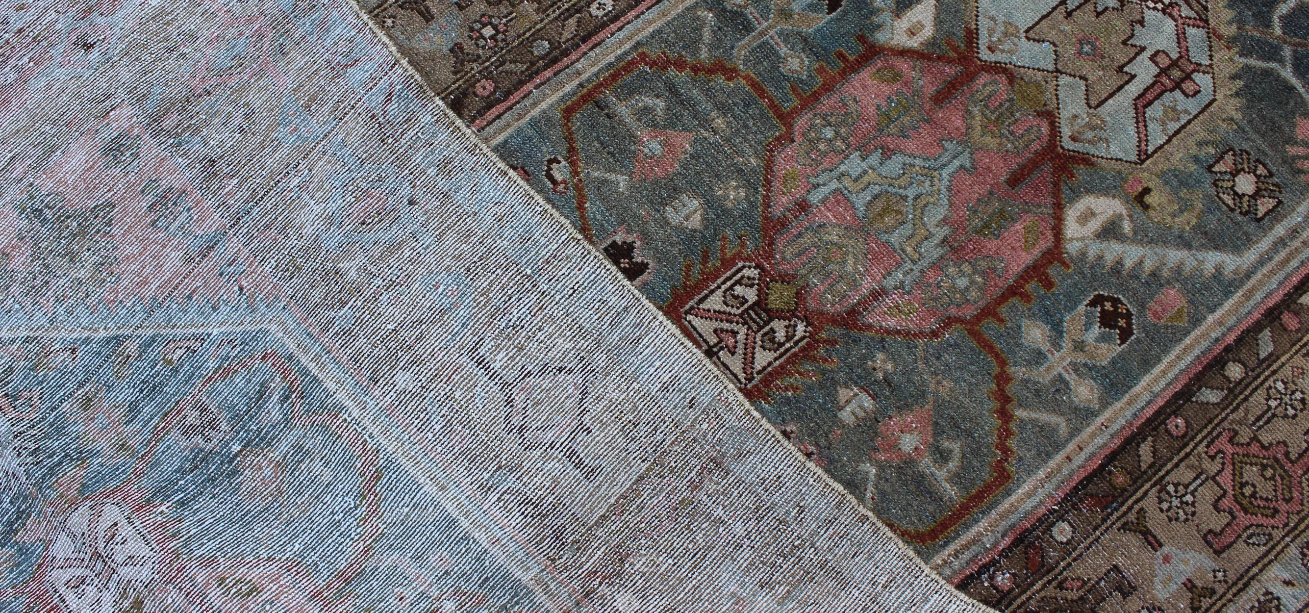 Wool Persian Malayer Runner with Beautiful Color Palette of Blue, Pink, Red and Taupe