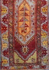 Colorful Turkish Oushak Runner in Red, Yellow, Mint Green, Charcoal & Light Blue