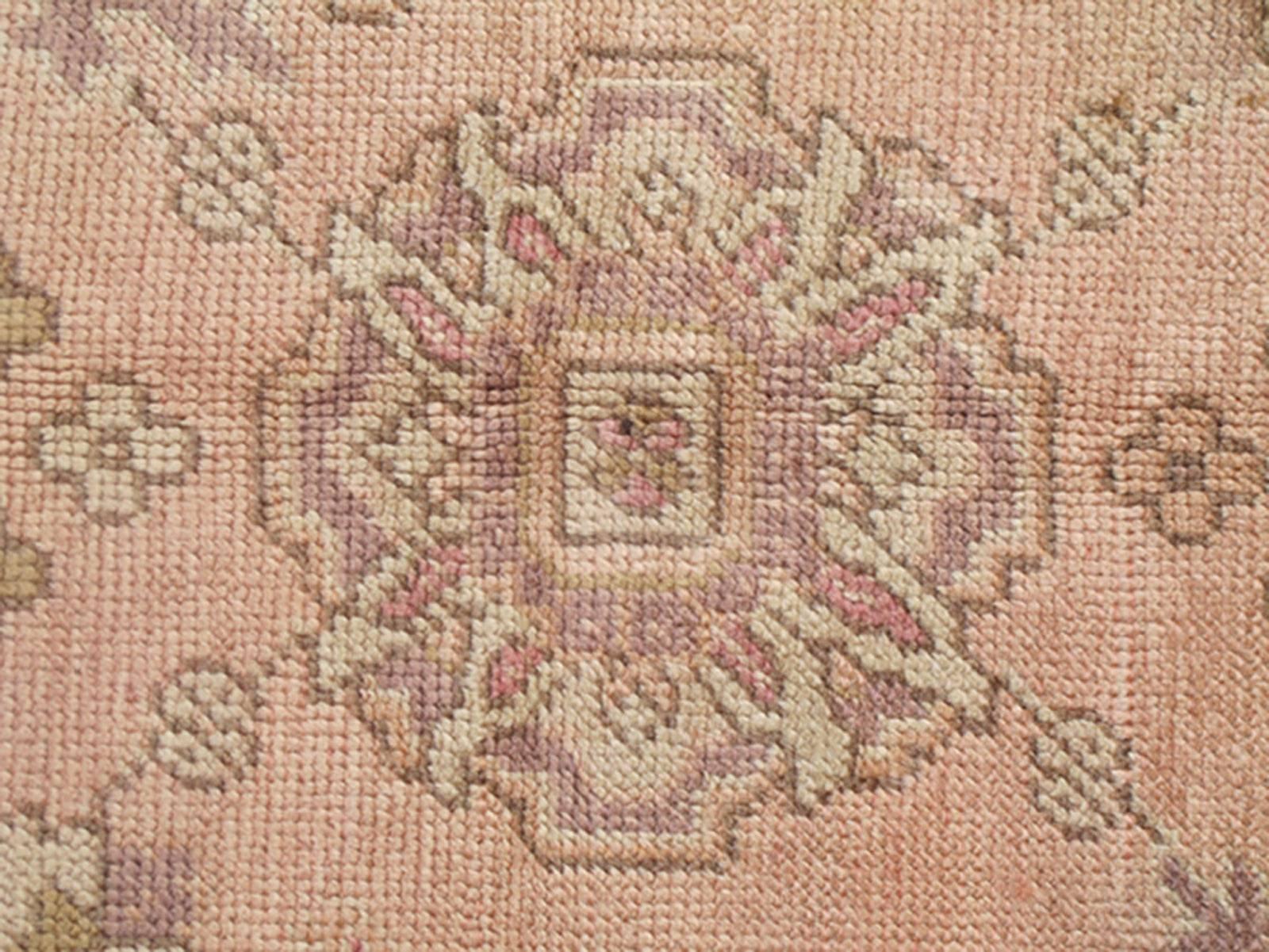 20th Century Antique Turkish Oushak Rug with Floral Motifs in Lavender, Coral-Pink, and Green For Sale