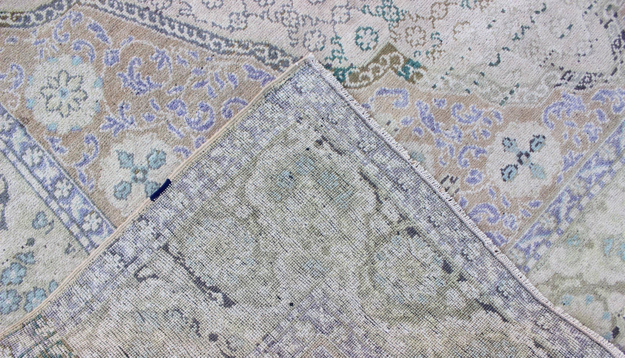 Vintage Turkish Rug with European Design in Various Shades of Lavender and Green In Excellent Condition For Sale In Atlanta, GA
