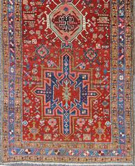 Antique Heriz Serapi Runner with Colorful Highly Stylized Geometric Design