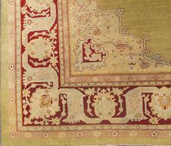 Large Antique Green Indian Amritsar Carpet with Hints of Deep Red