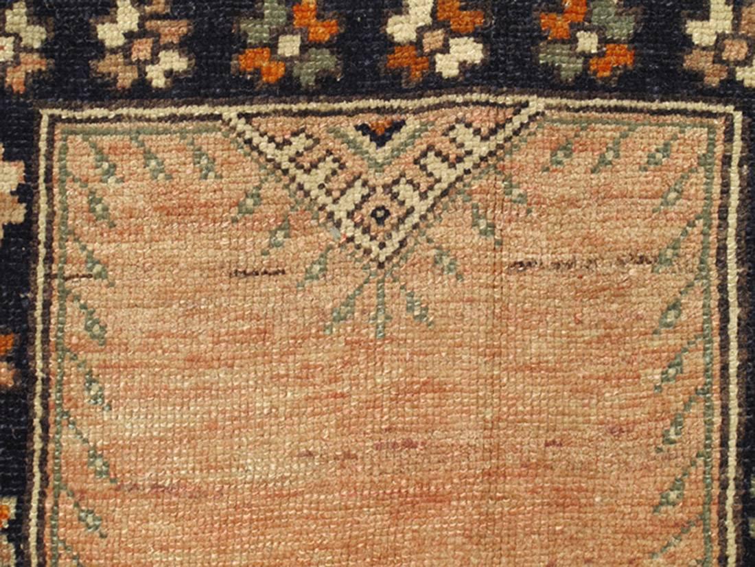 Hand-Knotted Vintage Turkish Oushak Rug with Multiple Defining Borders of Geometric Florals