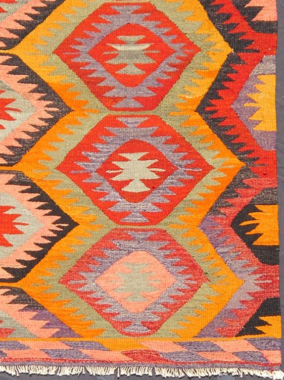 Multicolored Vintage Turkish Kilim Carpet with Diamond Shape Pattern For Sale at 1stdibs