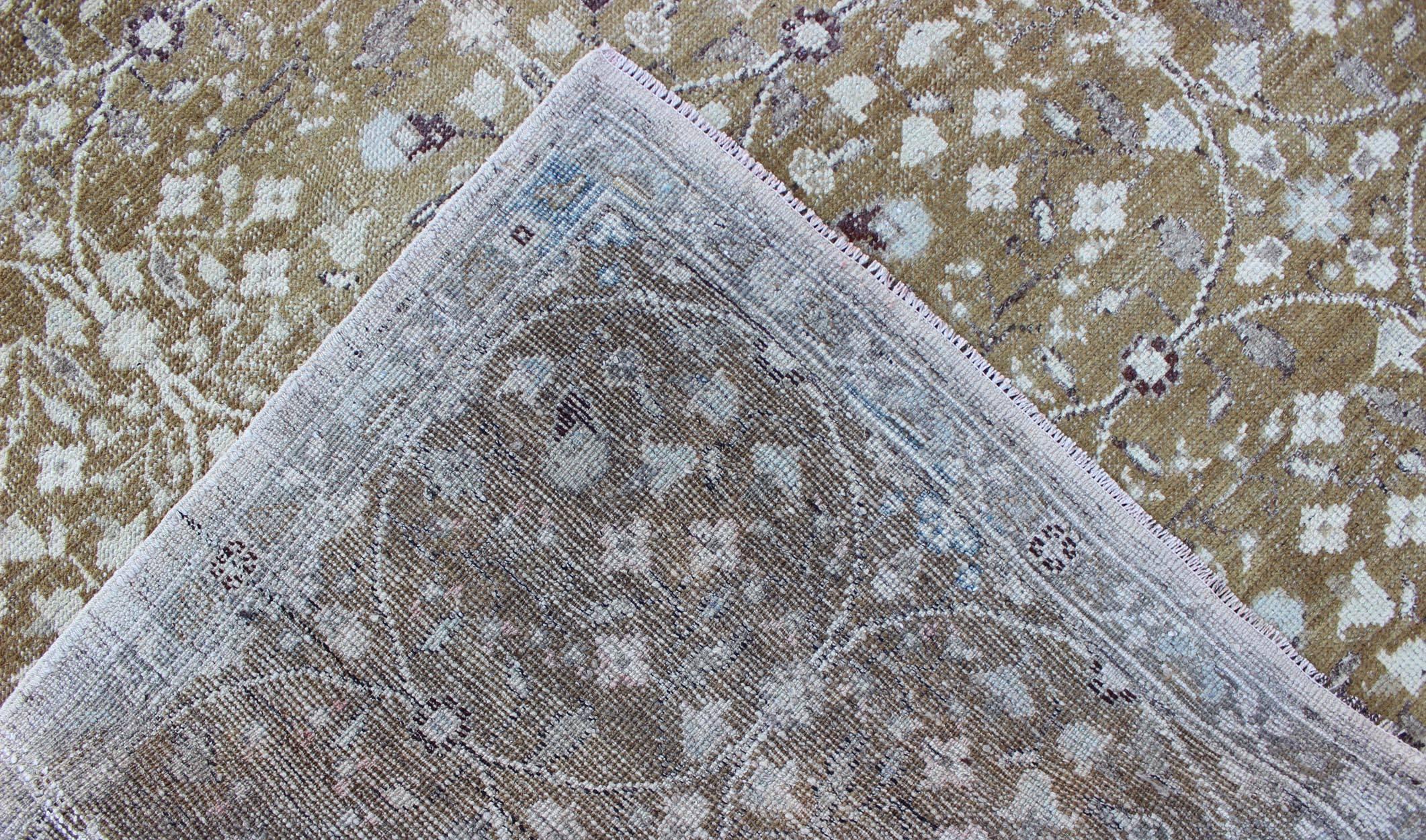 Antique All-Over Design Oushak Rug with Flowers in Ivory and Olive Green In Good Condition For Sale In Atlanta, GA