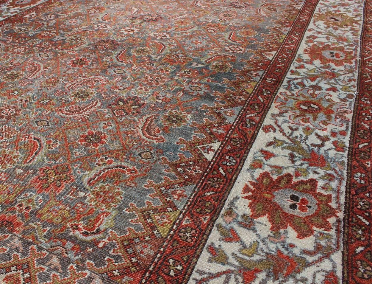 Wool Antique Persian Malayer Rug with Gray, Light Blue, Red and Taupe For Sale