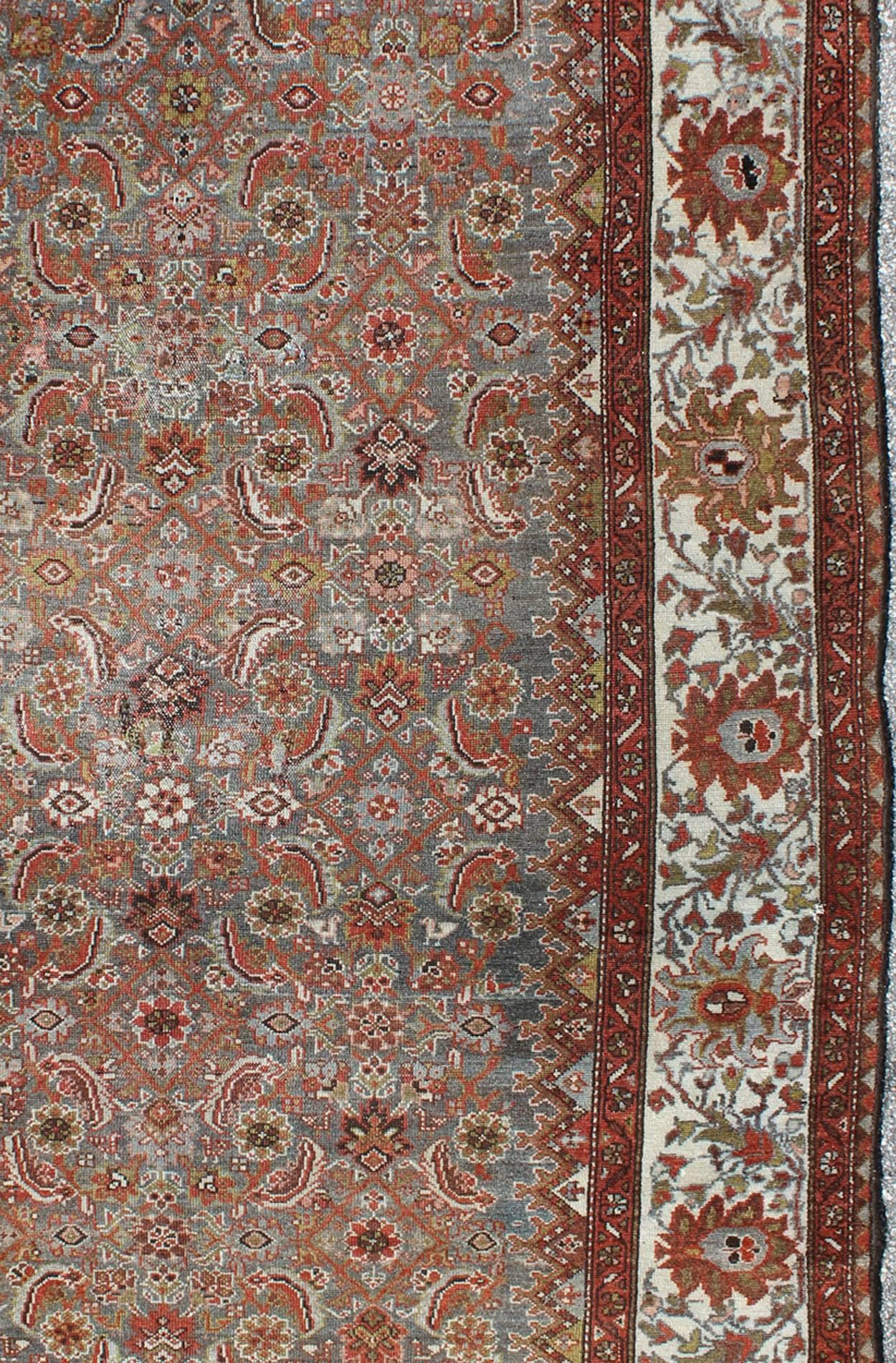 Antique Persian Malayer Rug with Gray, Light Blue, Red and Taupe In Good Condition For Sale In Atlanta, GA