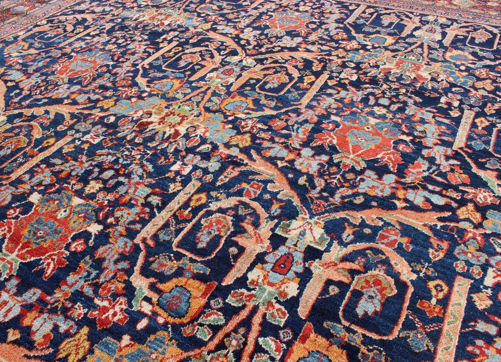 Early 20th Century Large Antique Persian Sultanabad Rug in Blue Background & Multi Colors For Sale