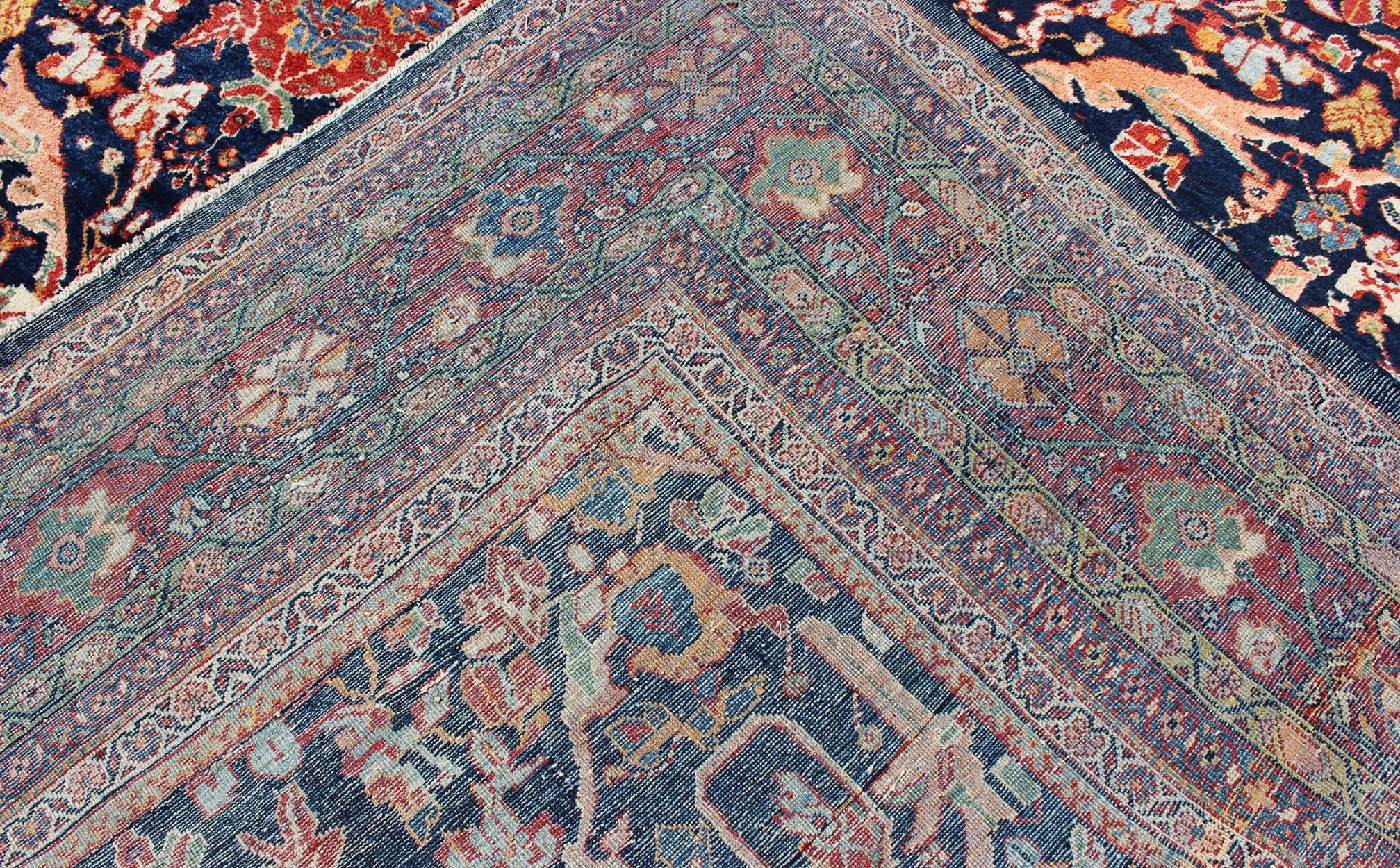 Large Antique Persian Sultanabad Rug in Blue Background & Multi Colors For Sale 2