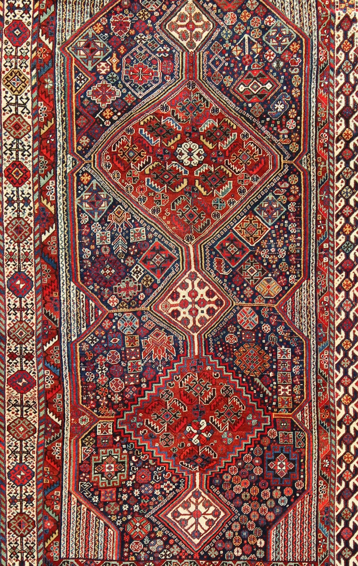 Antique Persian Qashqai Shiraz Tribal Rug with Hooked Diamond 