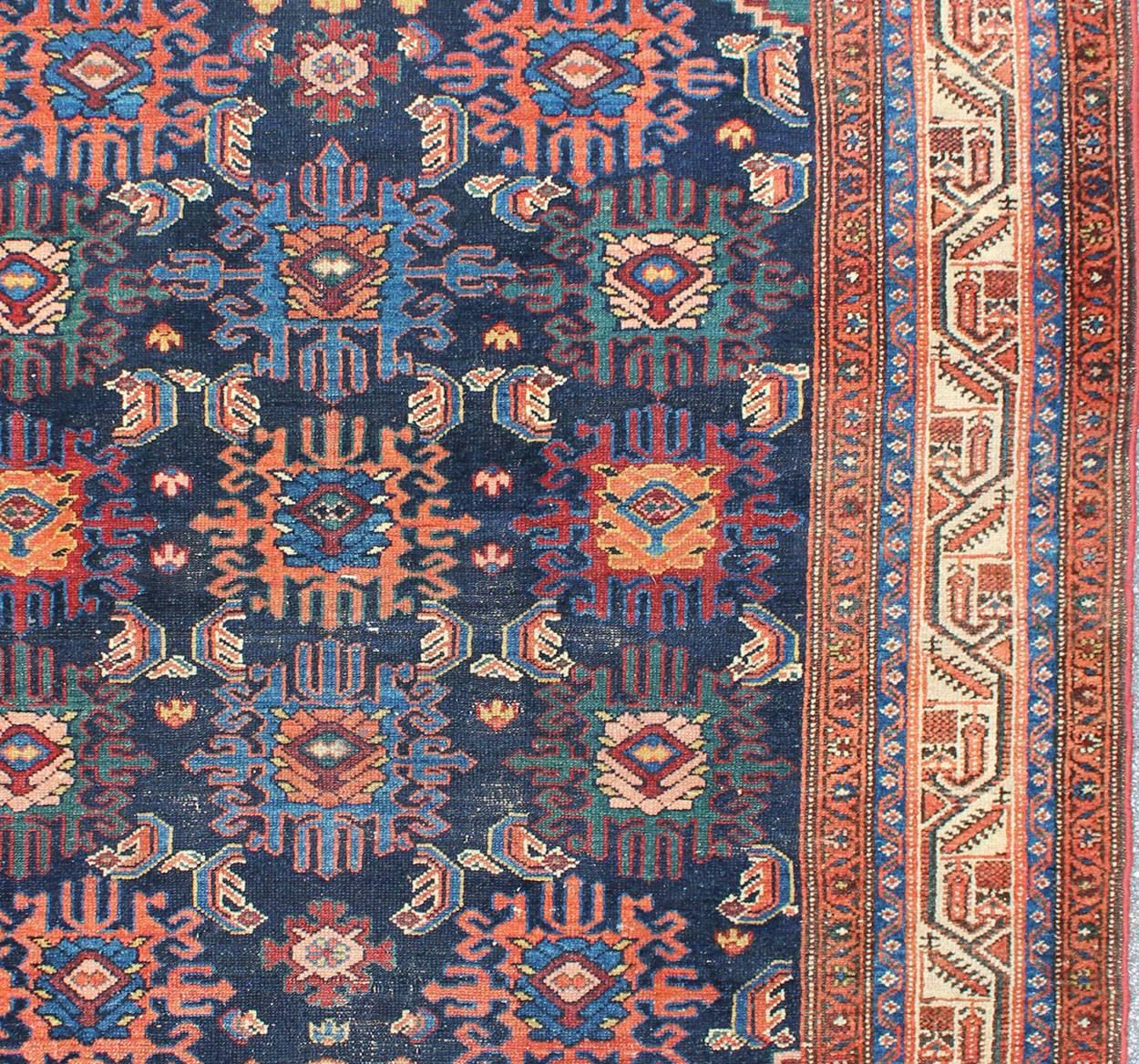 Antique Persian Malayer Carpet with Colorful, All-Over Sub-Geometric Design In Excellent Condition For Sale In Atlanta, GA