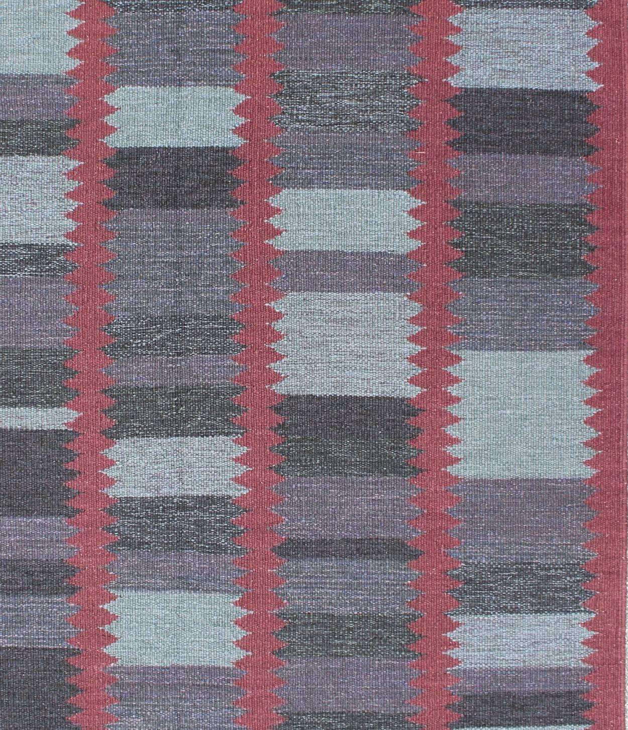 Indian Modern Scandinavian Flat-Weave Design with Geometric Design by Keivan Woven Arts For Sale