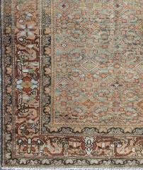Antique Persian Malayer Carpet with Geometric Design in Blue, Brown and Salmon