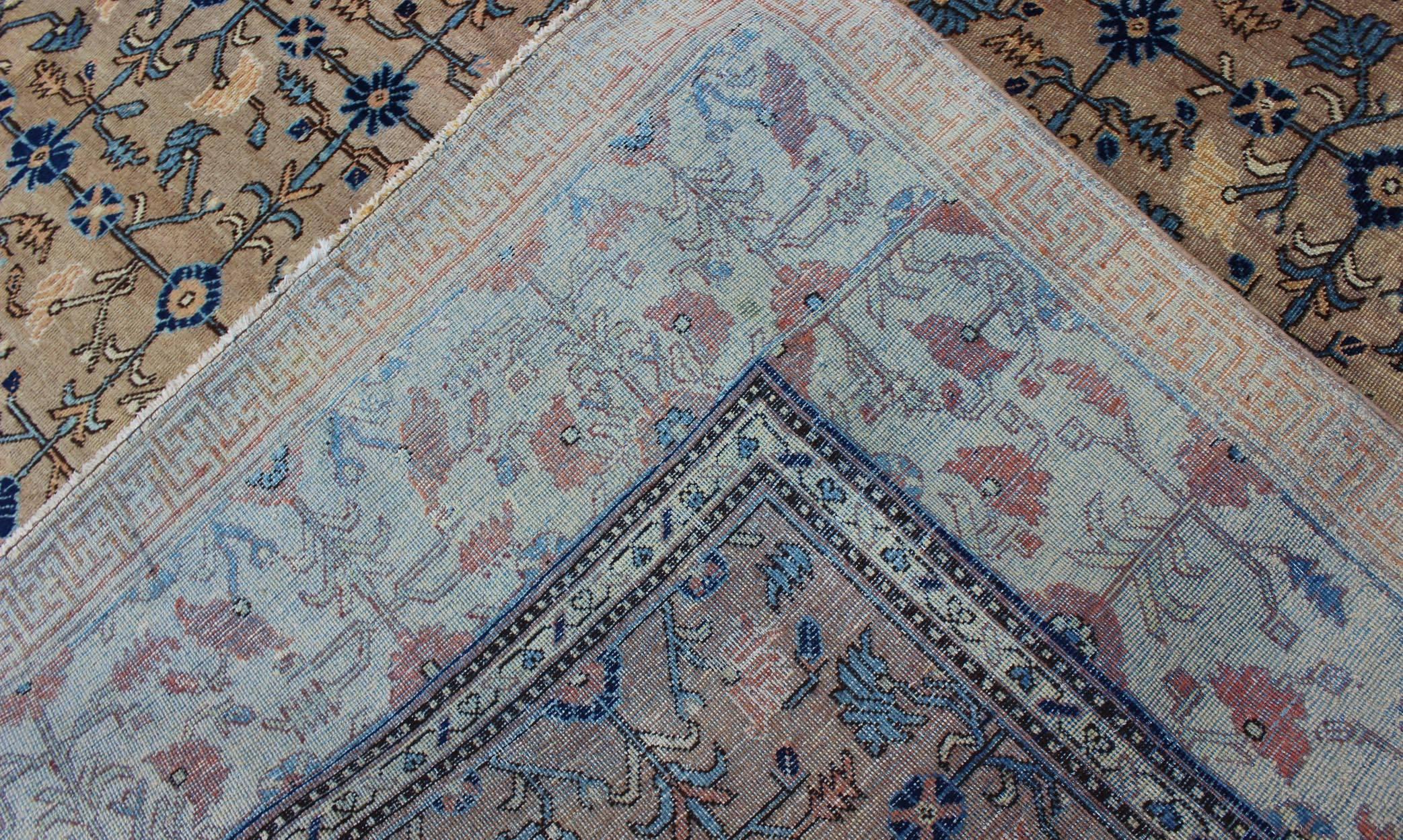 Antique Khotan Rug with All-Over Floral Blossom Design in Gray, Ivory and Blue In Good Condition In Atlanta, GA