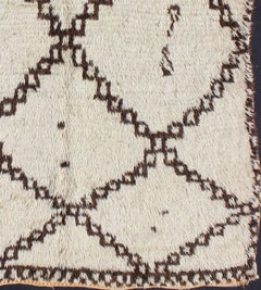 White Background Mid-Century Moroccan Azilal Rug with Brown Diamond Design