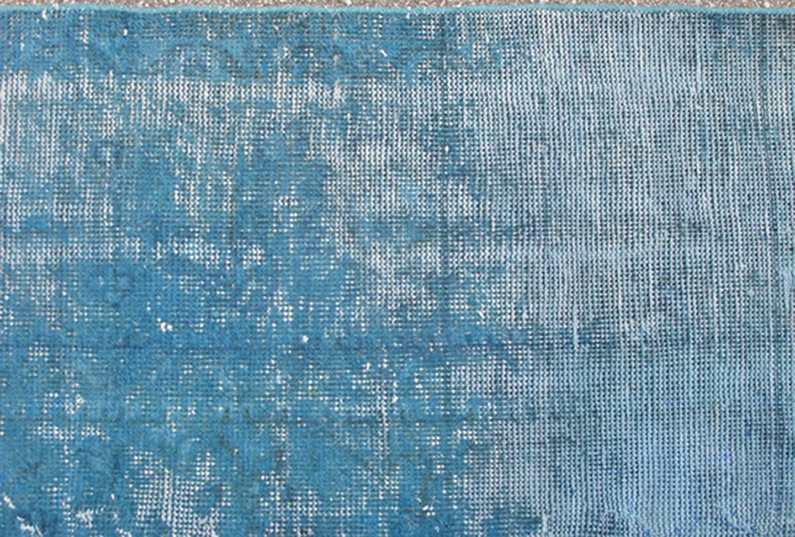 Wool Antique Oushak Rug Over-dyed in Blue Color  For Sale