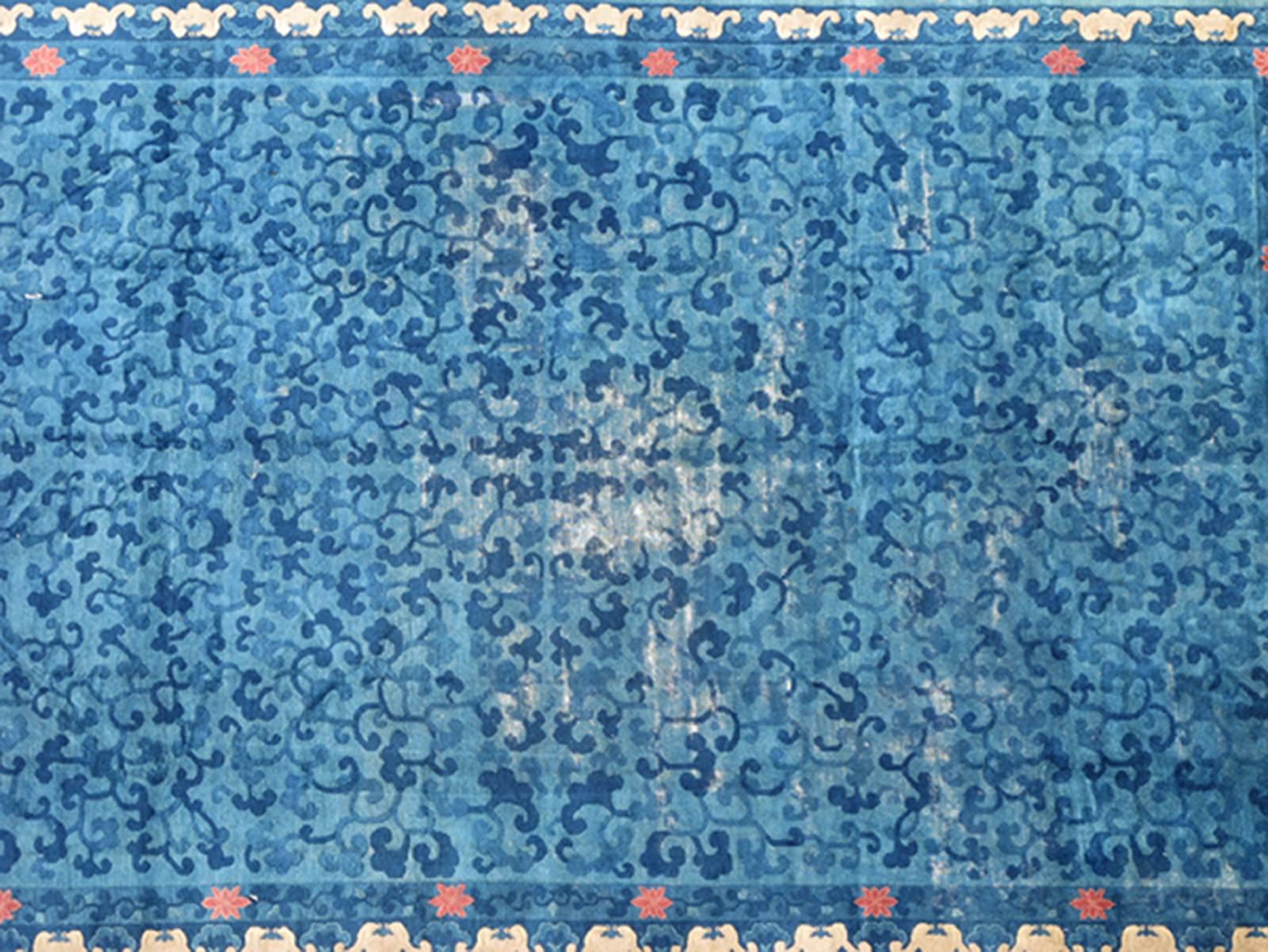 Art Deco Blue 19th Century Antique Chinese Peking Rug with All-Over Floral Pattern