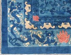 Blue 19th Century Antique Chinese Peking Rug with All-Over Floral Pattern