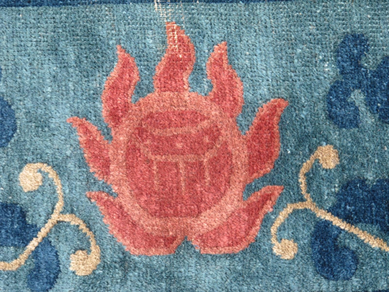 Blue 19th Century Antique Chinese Peking Rug with All-Over Floral Pattern In Good Condition In Atlanta, GA