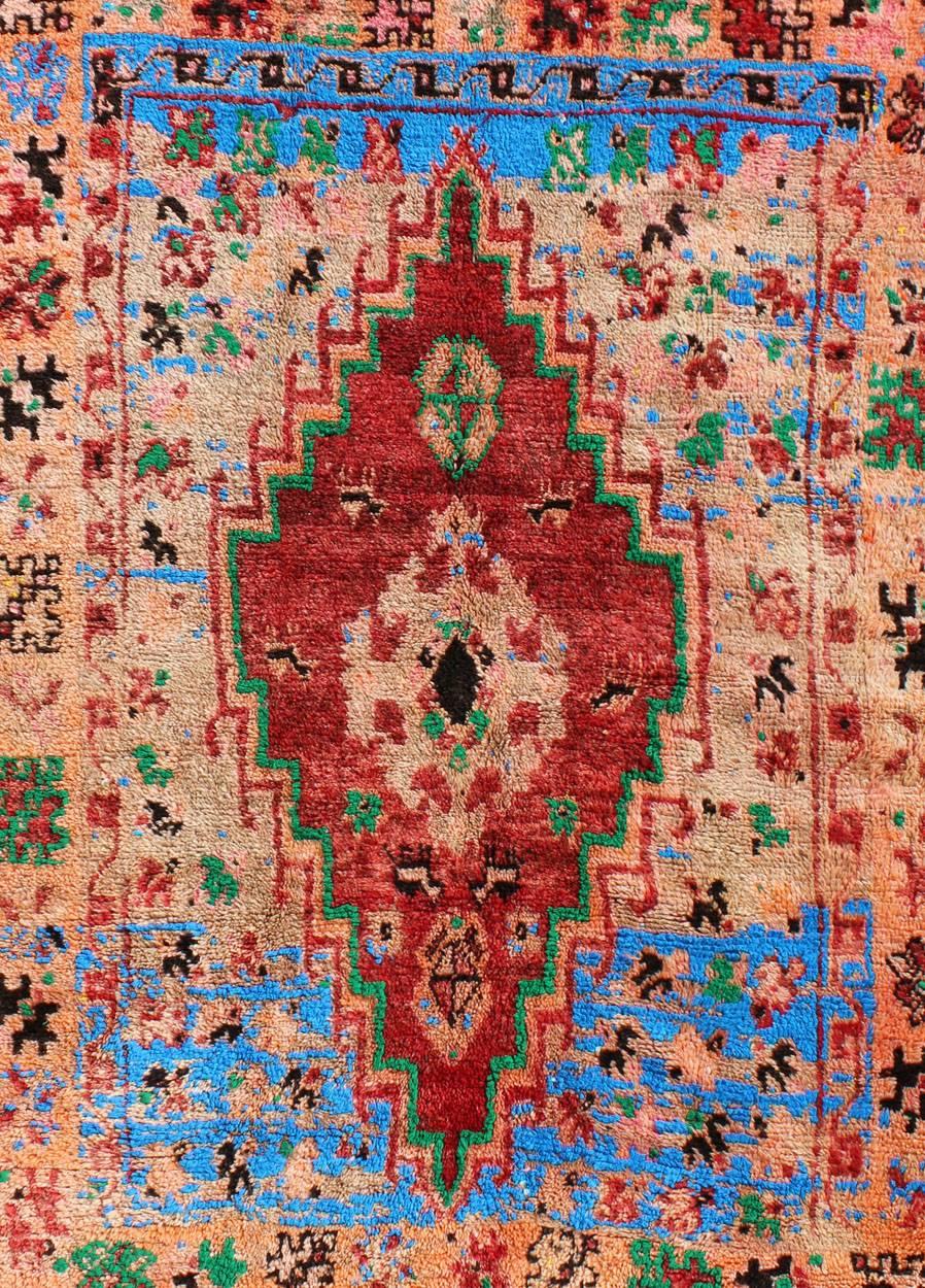 Hand-Knotted Midcentury Moroccan Rug with Diamond Medallion and Tribal Figures