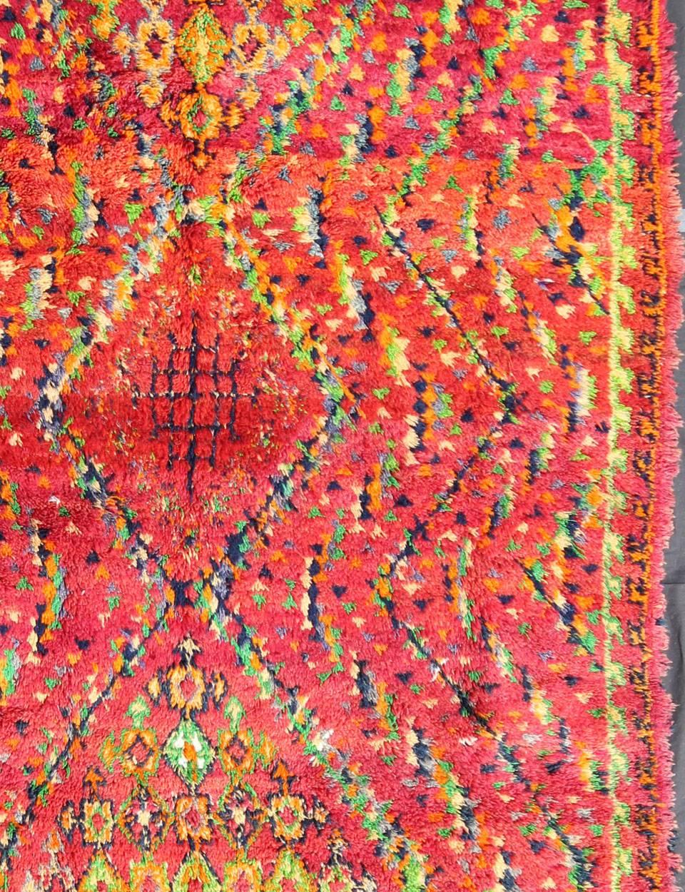 Mid-Century Tribal Moroccan Vintage Rug with Colorful, Vibrant Diamond Pattern In Excellent Condition For Sale In Atlanta, GA